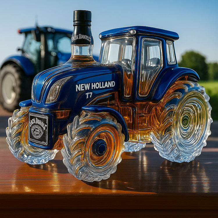 Klasszikus whisky üveg traktor New Holland T7 formájában