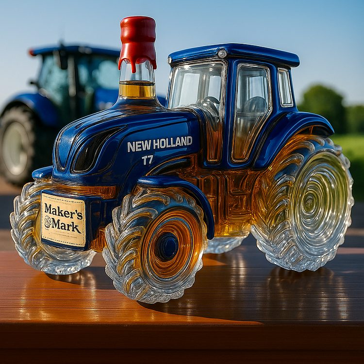 Klasszikus whisky üveg traktor New Holland T7 formájában
