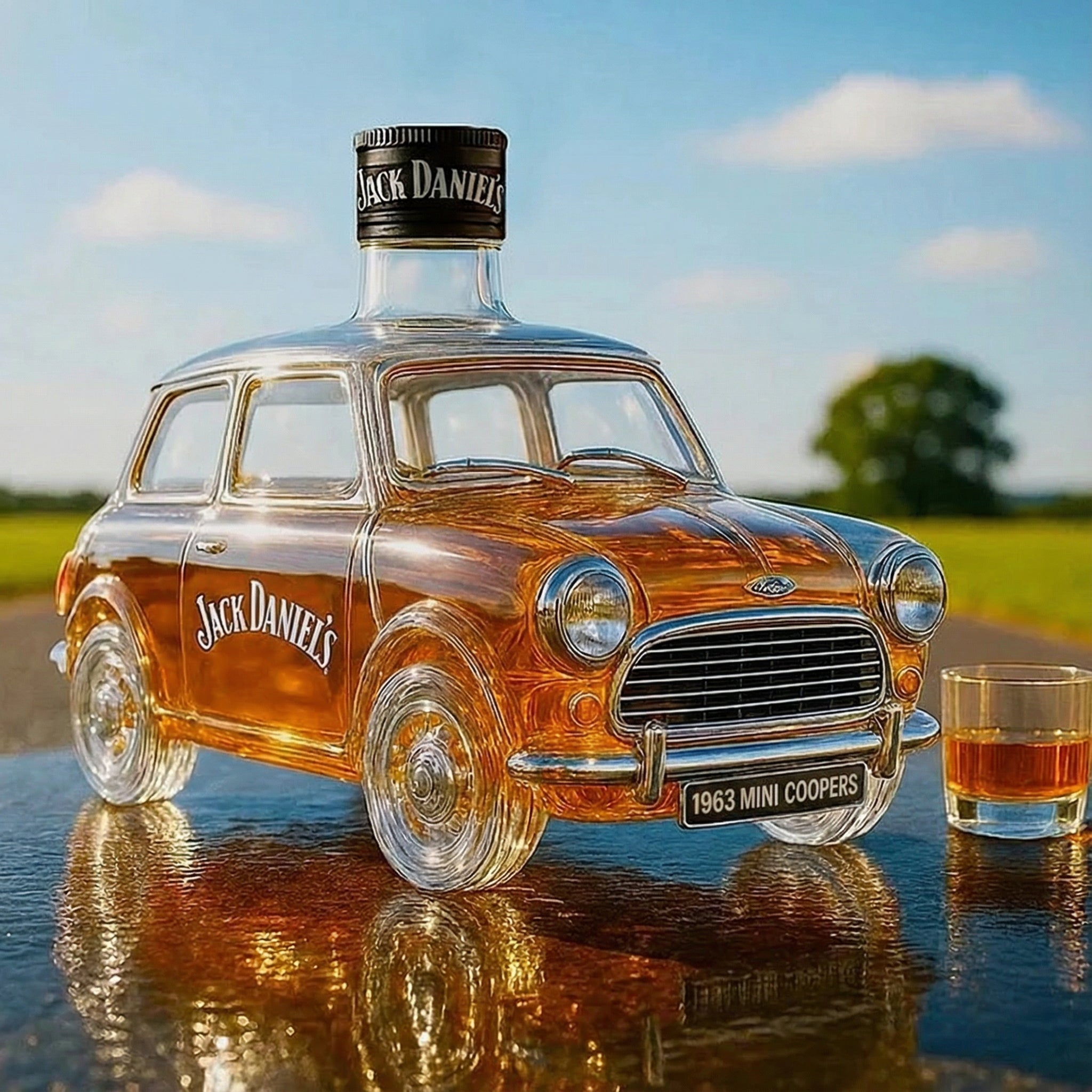 Retro whiskey üveg autó Cooper formájában